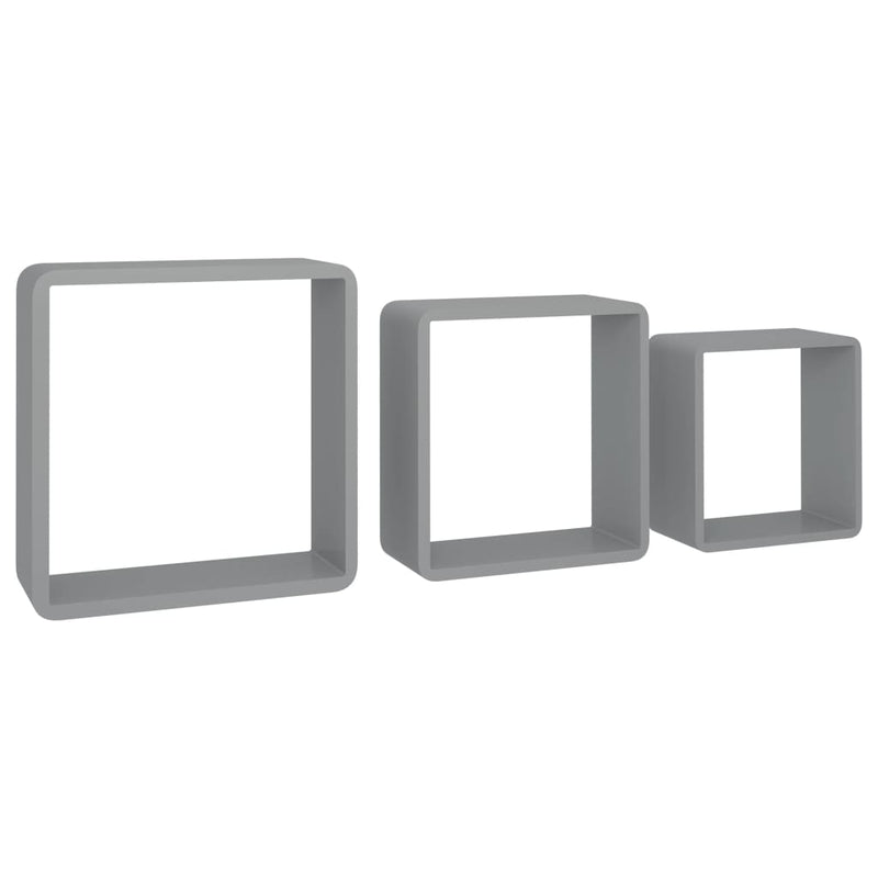 Wall Cube Shelves 3 pcs Gray MDF
