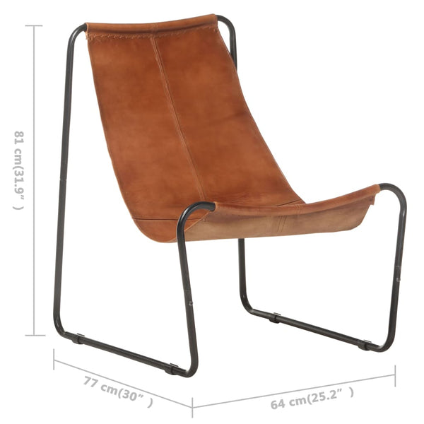 Relaxing Chair Brown Real Leather