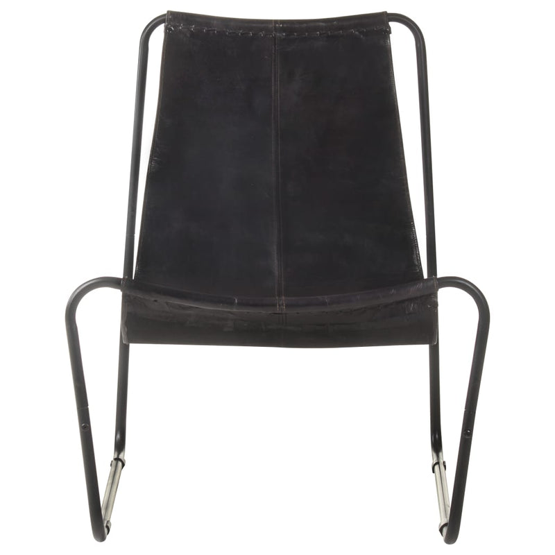 Relaxing Chair Black Real Leather