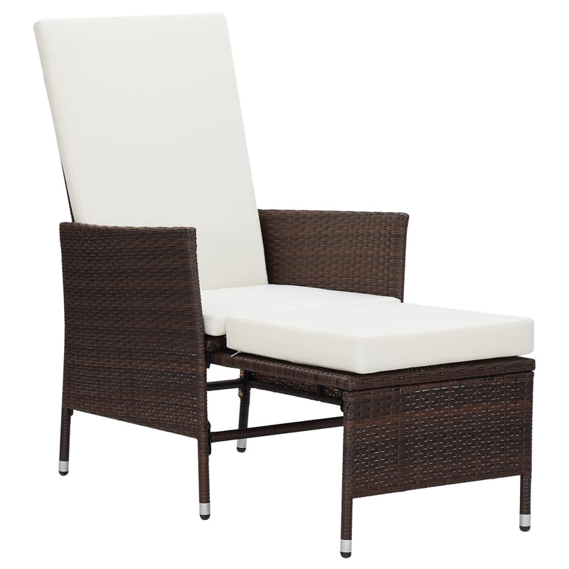 Reclining Patio Chair with Cushions Poly Rattan Brown