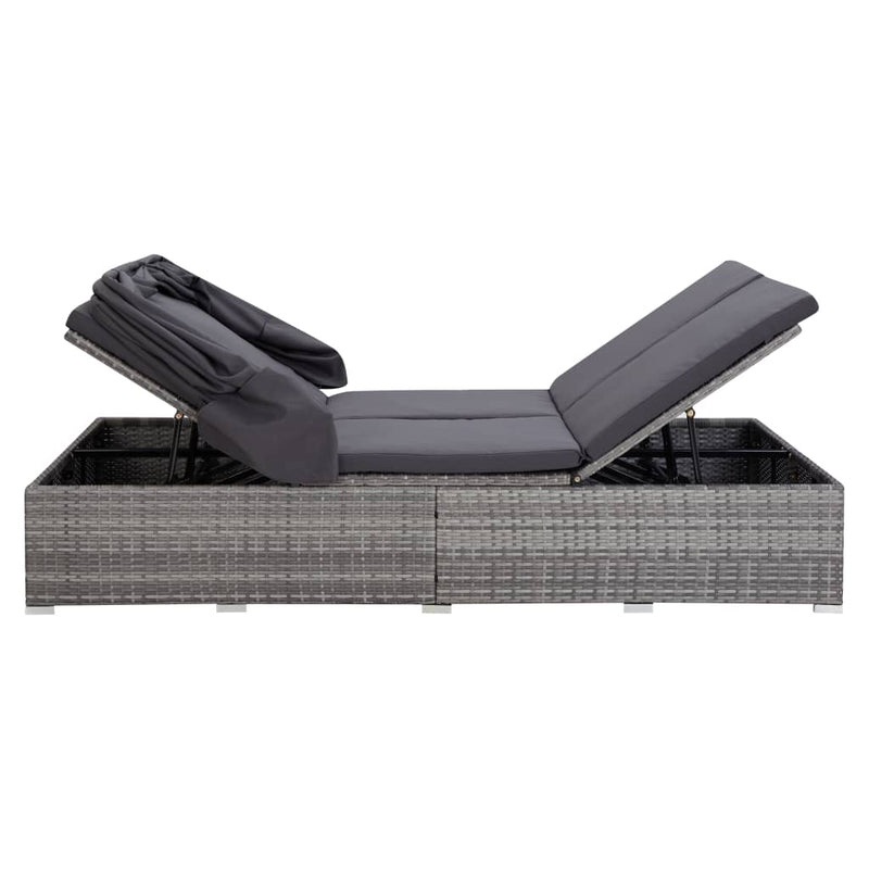 2-Person Sunbed with Cushion Poly Rattan Gray