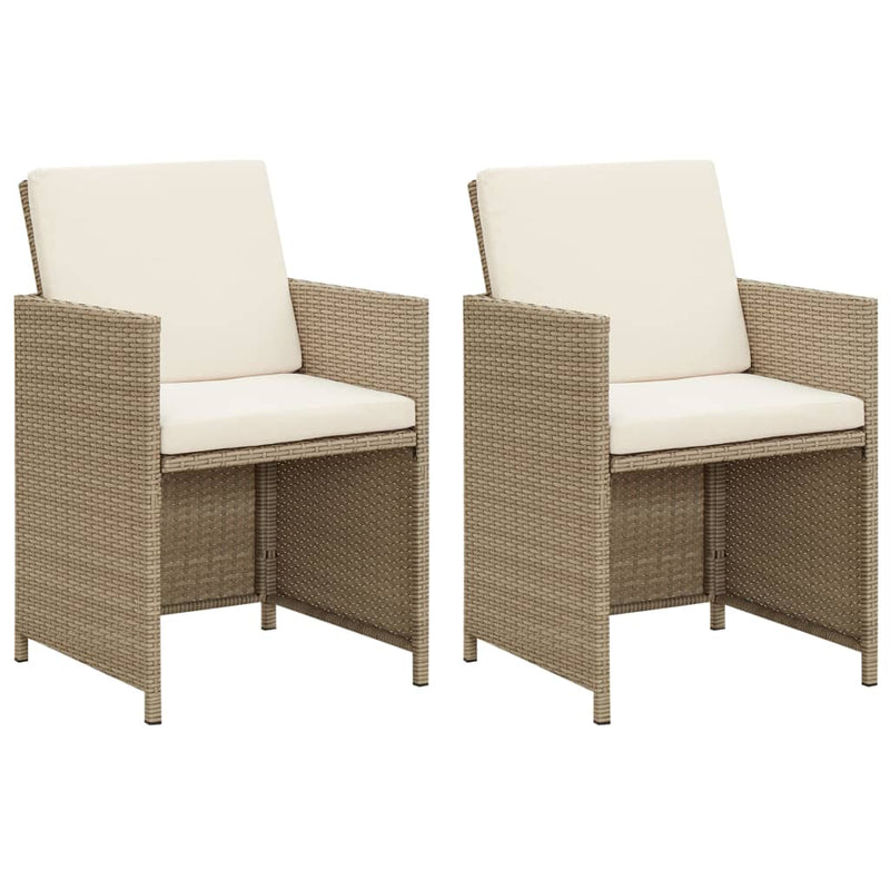 Patio Chairs with Cushions 2 pcs Poly Rattan Beige