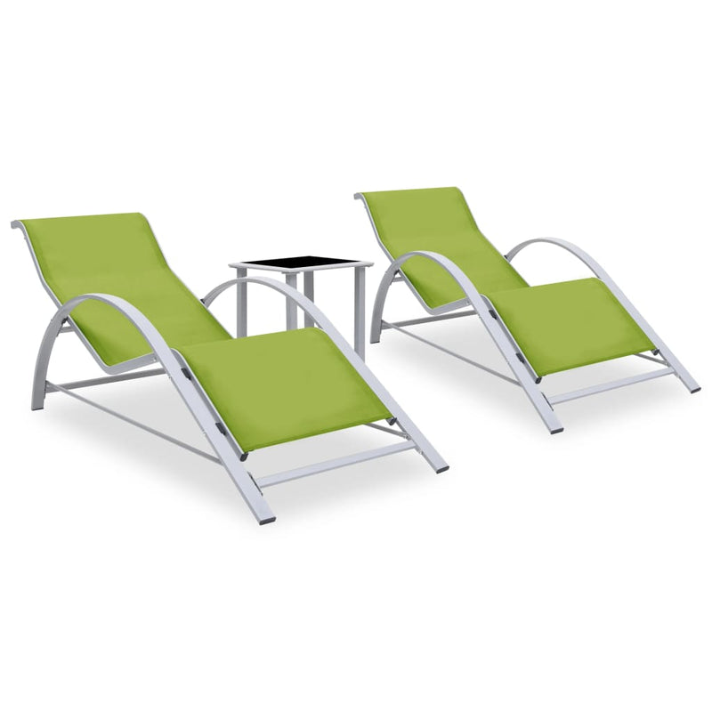 Sun Loungers 2 pcs with Table Aluminum Green