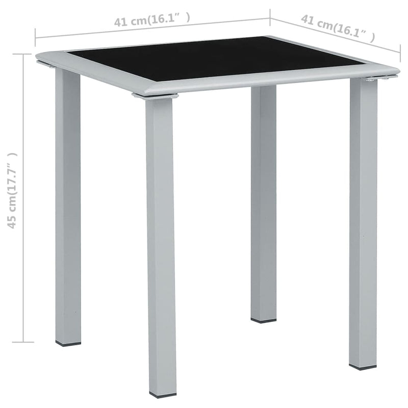Patio Table Black and Silver 16.1"x16.1"x17.7" Steel and Glass