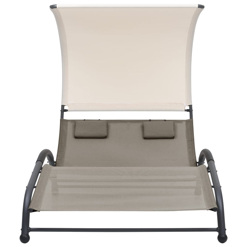 Double Sun Lounger with Canopy Textilene Taupe