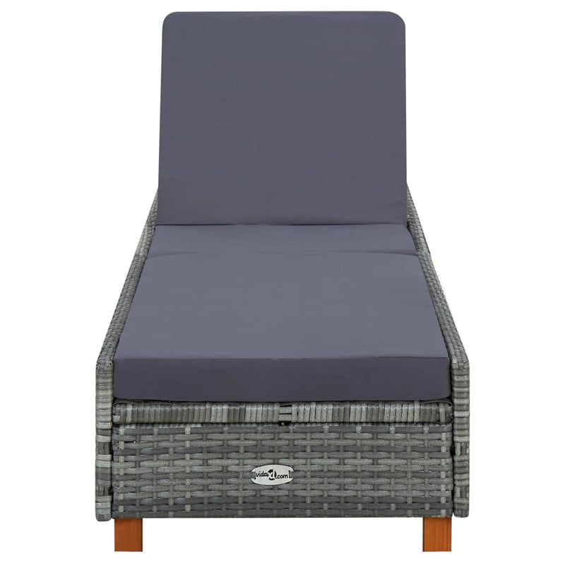 Sunbed with Cushion Poly Rattan Gray
