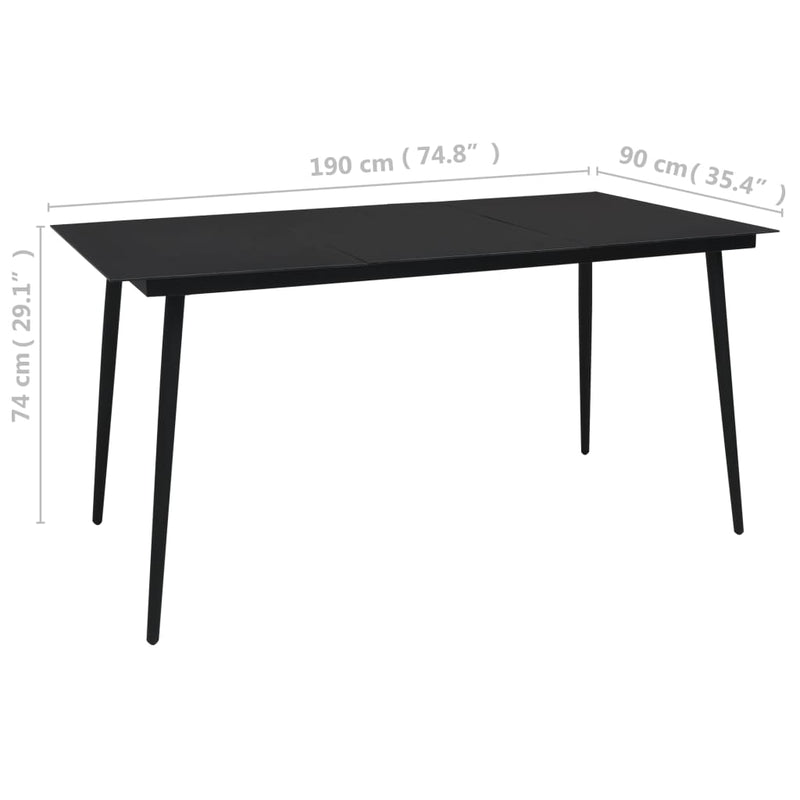 Patio Dining Table Black 74.8"x35.4"x29.1" Steel and Glass