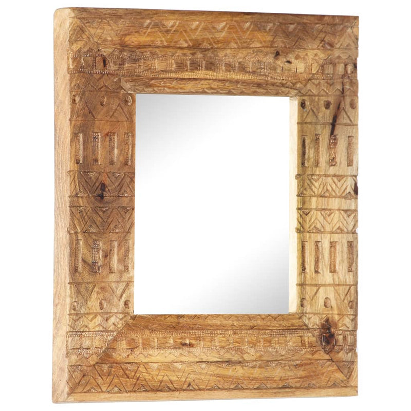Hand-Carved Mirror 19.7"x19.7"x4.3" Solid Mango Wood