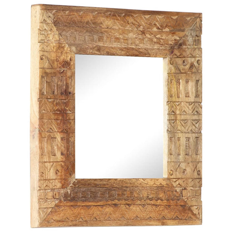 Hand-Carved Mirror 19.7"x19.7"x4.3" Solid Mango Wood