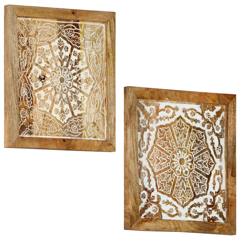 Hand-Carved Wall Panels 2 pcs Solid Mango Wood 15.7"x15.7"x0.6"