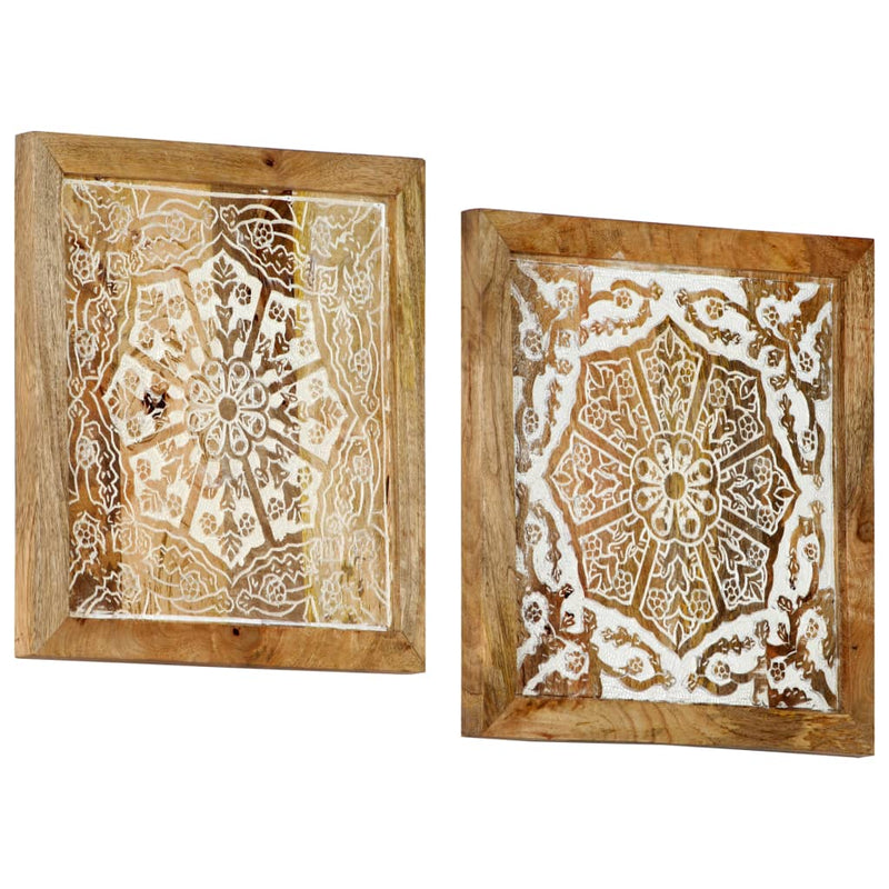 Hand-Carved Wall Panels 2 pcs Solid Mango Wood 15.7"x15.7"x0.6"