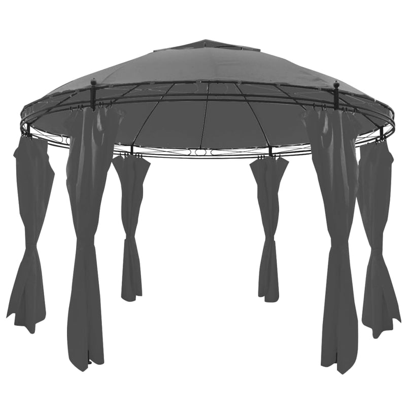 Gazebo with Curtains Round 137.8"x106.3" Anthracite (US only)