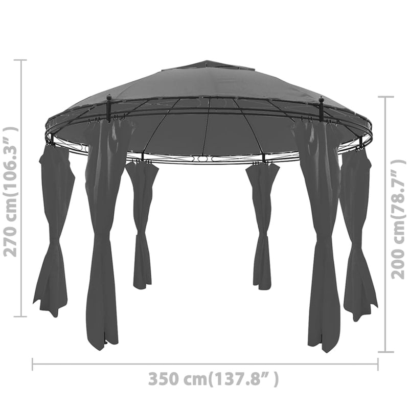Gazebo with Curtains Round 137.8"x106.3" Anthracite (US only)