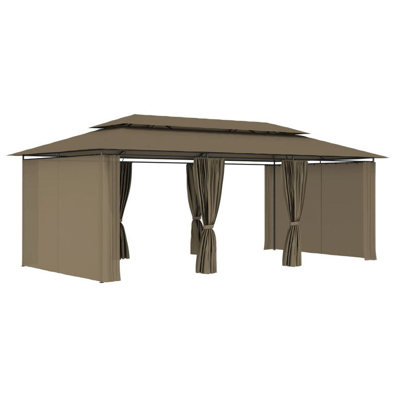 Gazebo with Curtains 236.2"x117.3"x106.3" Taupe 180 g/m?