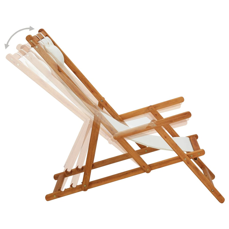Folding Beach Chair Solid Eucalyptus Wood and Fabric Cream