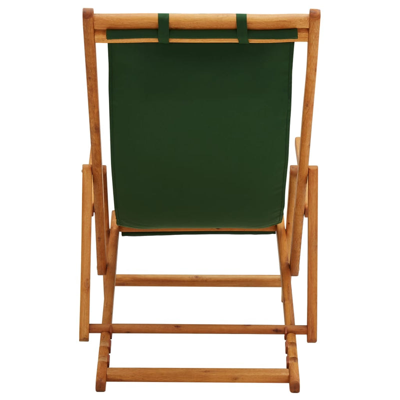 Folding Beach Chair Solid Eucalyptus Wood and Fabric Green