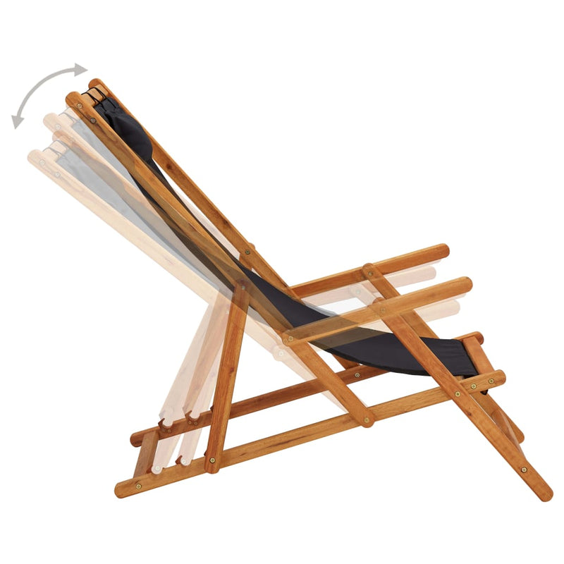 Folding Beach Chair Solid Eucalyptus Wood and Fabric Black