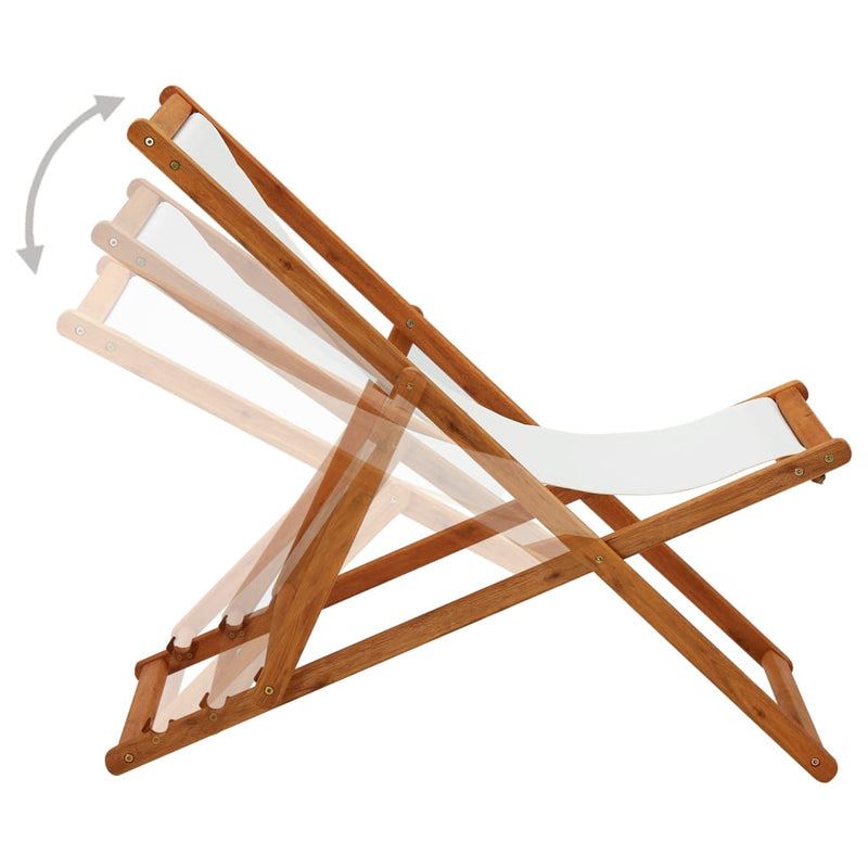 Folding Beach Chair Eucalyptus Wood and Fabric Cream White