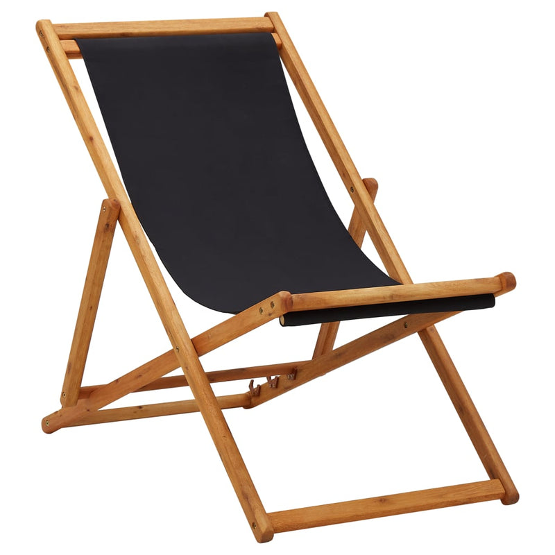 Folding Beach Chair Eucalyptus Wood and Fabric Black