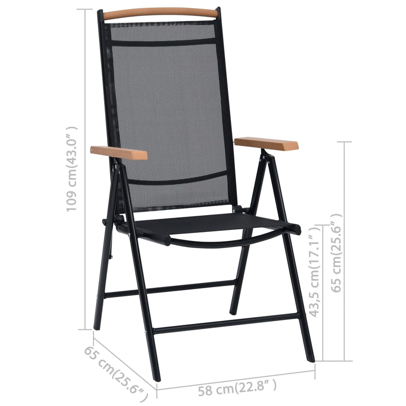 Folding Patio Chairs 2 pcs Aluminum and Textilene Black
