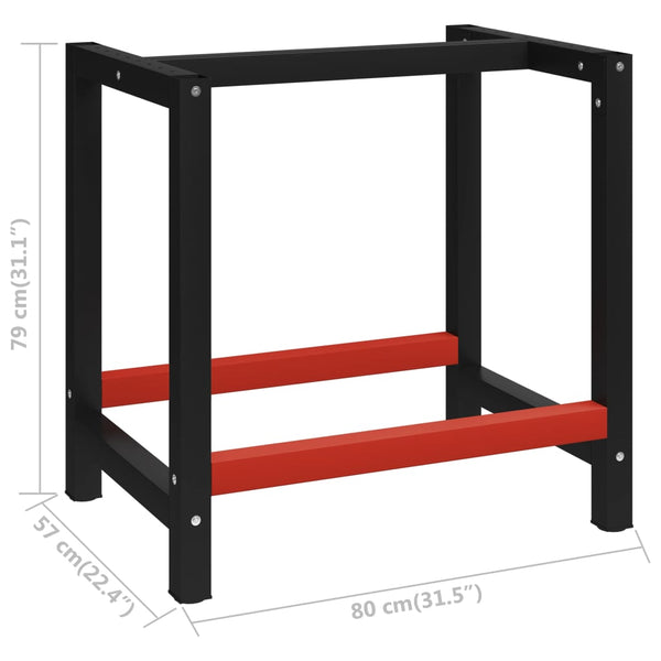 Work Bench Frame Metal 31.5"x22.4"x31.1" Black and Red