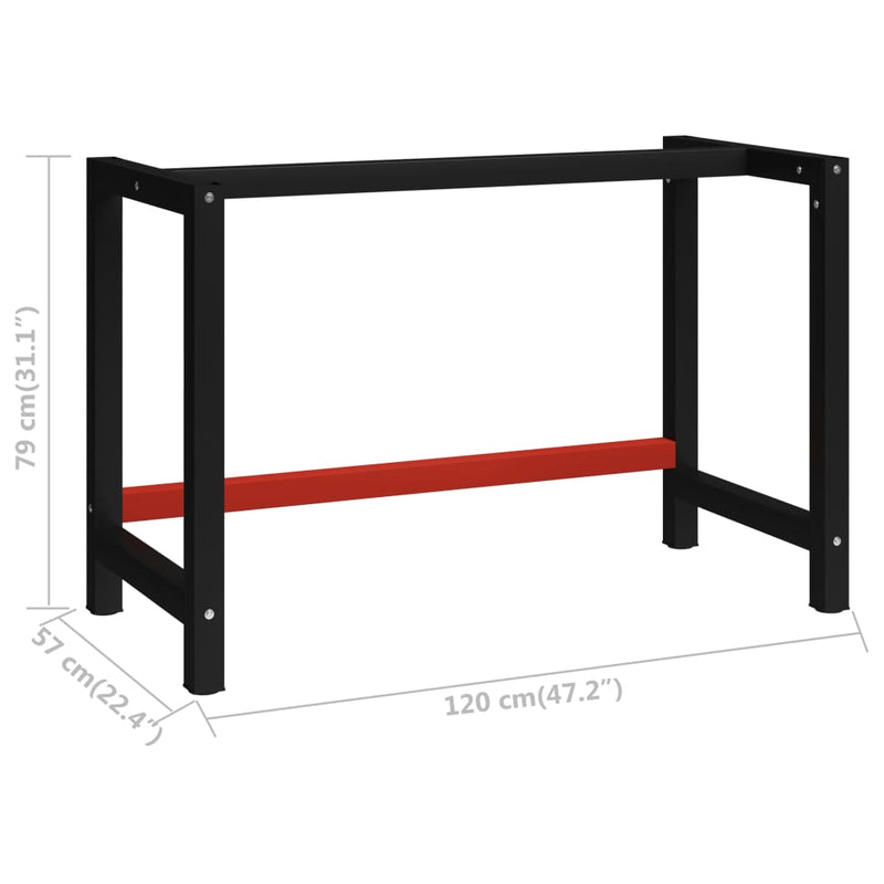 Work Bench Frame Metal 47.2"x22.4"x31.1" Black and Red