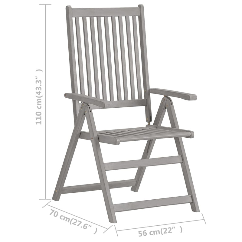 Patio Reclining Chairs 3 pcs Gray Solid Acacia Wood