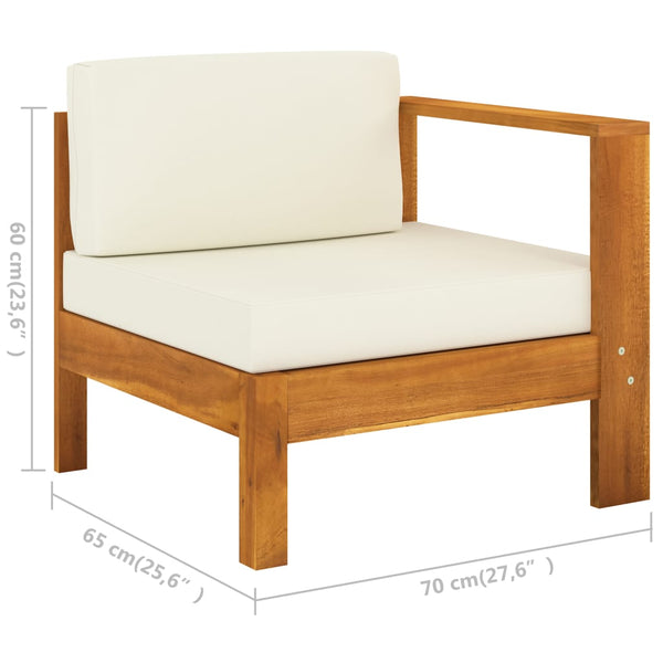 Middle Sofa with 1 Armrest Cream White Solid Acacia Wood