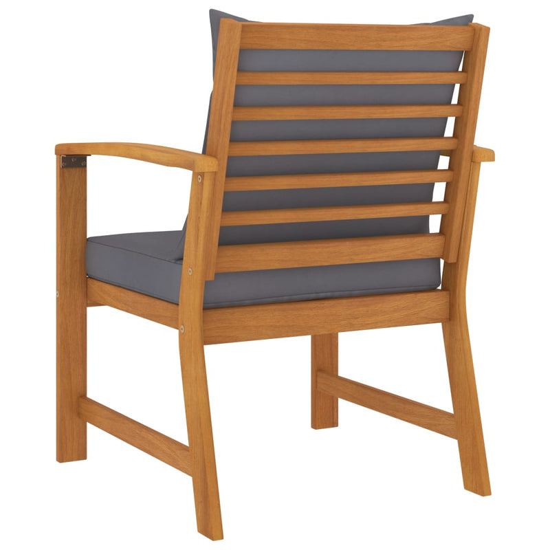 Patio Chairs 2 pcs with Dark Gray Cushion Solid Acacia Wood