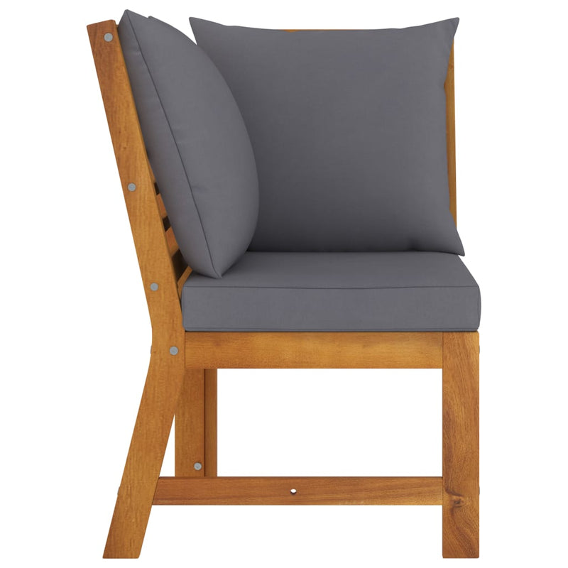 Sectional Corner Sofa with Dark Gray Cushion Solid Acacia Wood