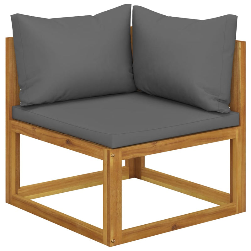 Sectional Corner Sofa & Dark Gray Cushion Solid Acacia Wood