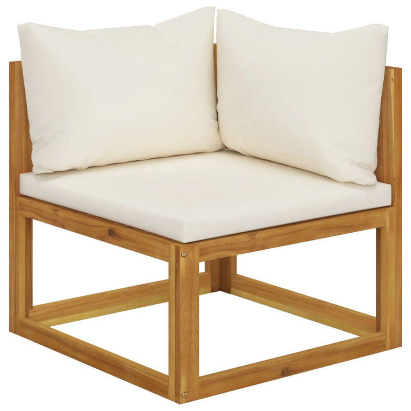 Sectional Corner Sofa & Cream White Cushion Solid Acacia Wood