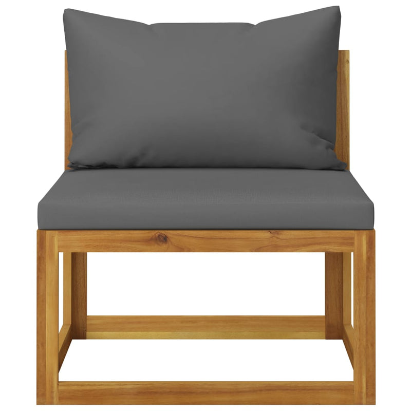 Sectional Middle Sofa & Dark Gray Cushion Solid Acacia Wood
