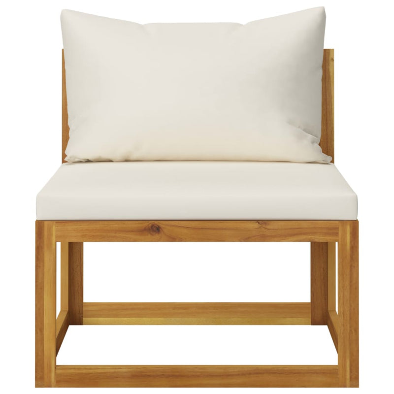 Sectional Middle Sofa & Cream White Cushion Solid Acacia Wood