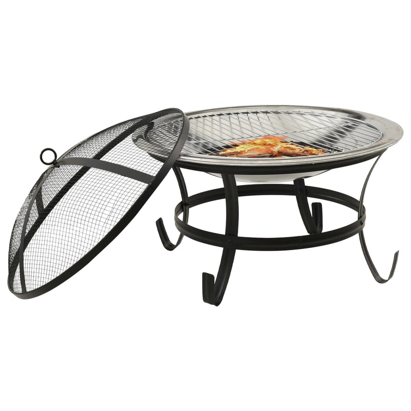 2-in-1 Fire Pit and BBQ with Poker 22"x22"x19.3" Stainless Steel