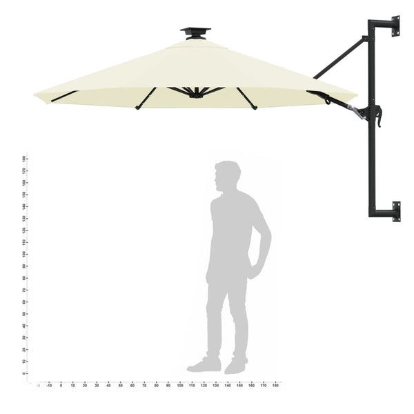 Wall-mounted Parasol with LEDs and Metal Pole 118.1" Sand