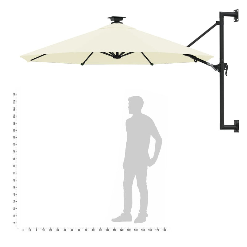 Wall-mounted Parasol with LEDs and Metal Pole 118.1" Sand
