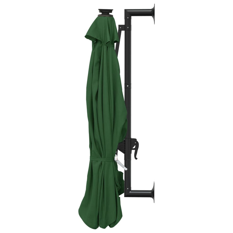 Wall-mounted Parasol with LEDs and Metal Pole 118.1" Green