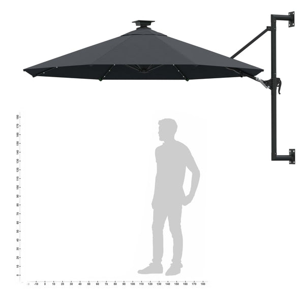 Wall-mounted Parasol with LEDs and Metal Pole 118.1" Anthracite