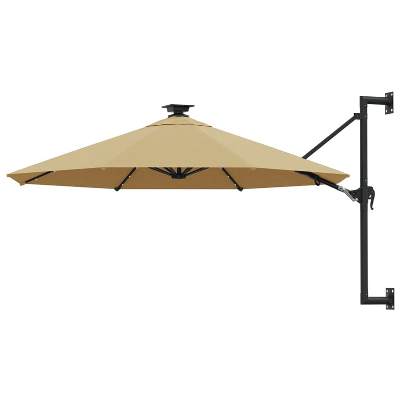 Wall-mounted Parasol with LEDs and Metal Pole 118.1" Taupe