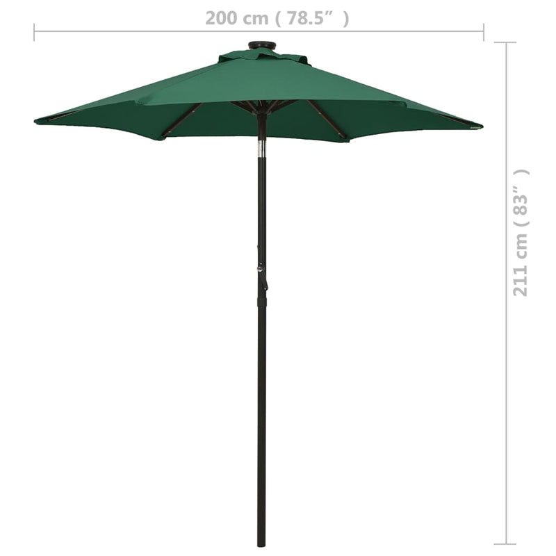 Parasol with LED Lights Green 78.7"x83.1" Aluminum