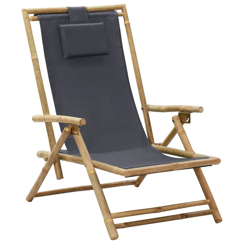 Reclining Relaxing Chair Dark Gray Bamboo and Fabric