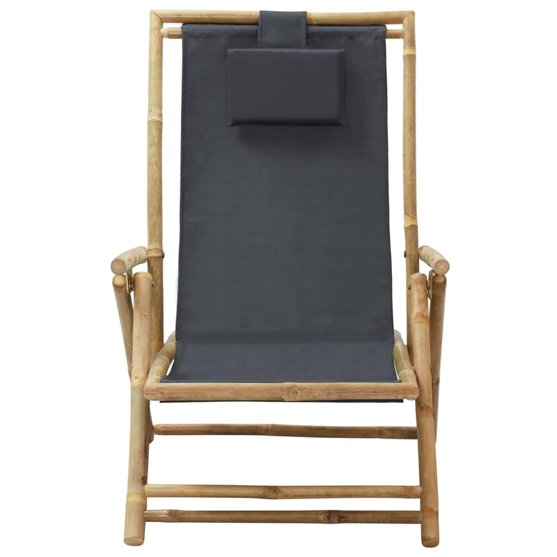 Reclining Relaxing Chair Dark Gray Bamboo and Fabric