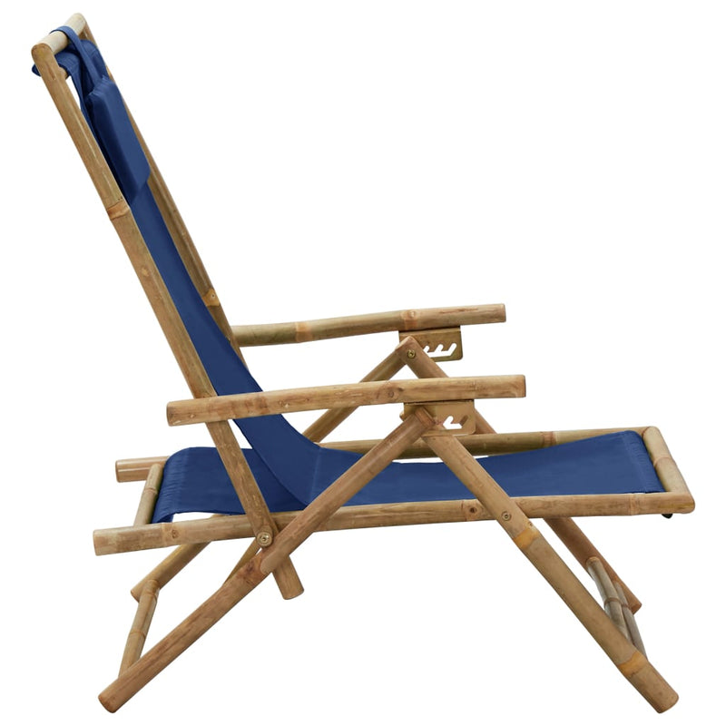 Reclining Relaxing Chair Navy Blue Bamboo and Fabric