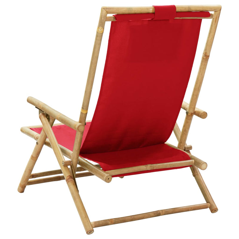 Reclining Relaxing Chair Red Bamboo and Fabric