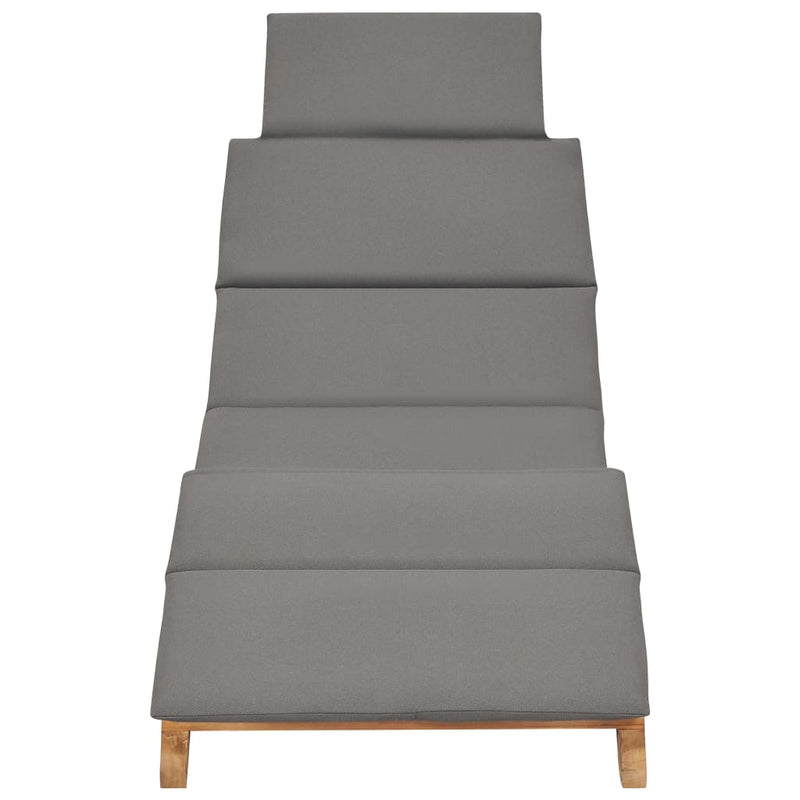 Folding Sun Lounger with Dark Gray Cushion Solid Teak Wood