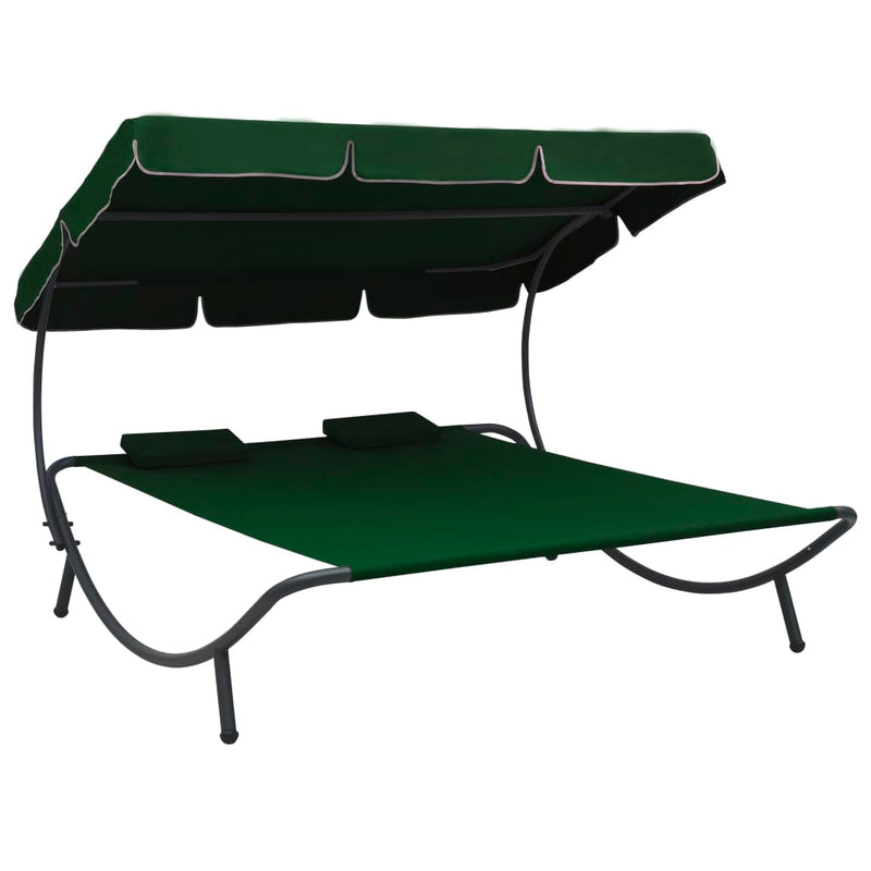 Patio Lounge Bed with Canopy and Pillows Green