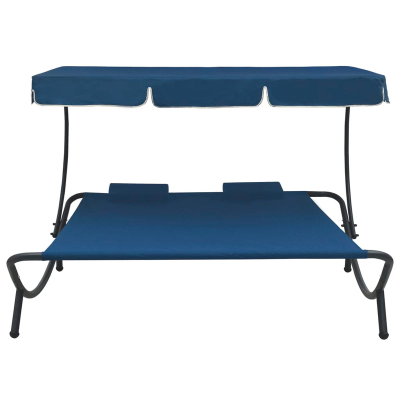 Patio Lounge Bed with Canopy and Pillows Blue