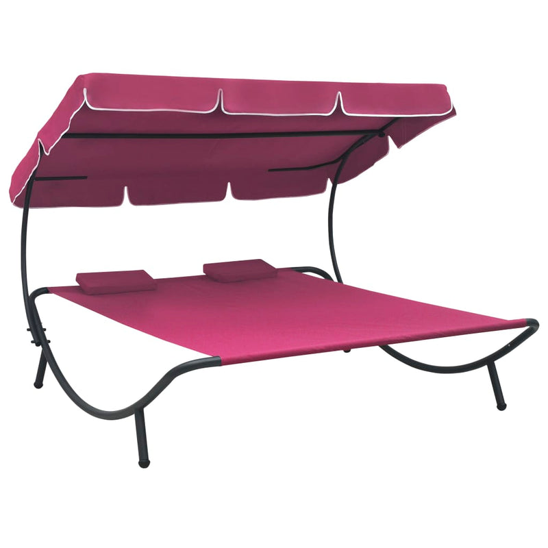 Patio Lounge Bed with Canopy and Pillows Pink