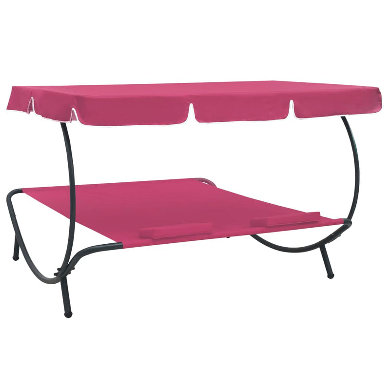 Patio Lounge Bed with Canopy and Pillows Pink